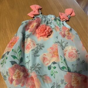 Floral Baby Bubble Romper with Coral Rosette and Bows